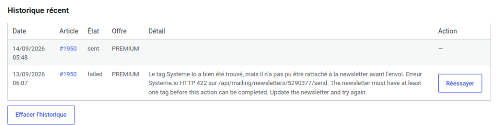 Newsletter automatique Systeme.io WordPress
